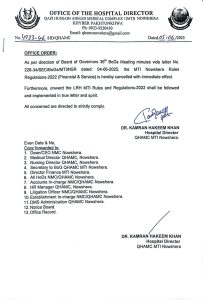 REGULATIONS OF LRH MTI  2022 WILL BE ADOPTED BY QHAMC MTI NOWSHERA (UPON THE DIRECTION OF HON'BLE BoG MTI NOWSHERA)